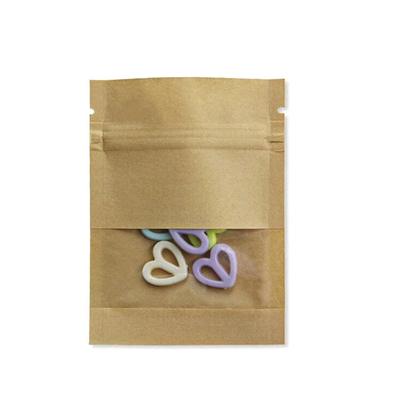 Brown / White Kraft Paper Ziplock Bag With Window Food Earring Jewelry Packaging