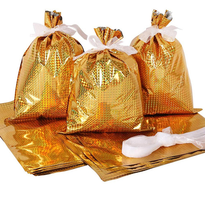 Christmas Holiday Party Favor Plastic Foil Drawstring Candy Goodies Gift Treat Bags