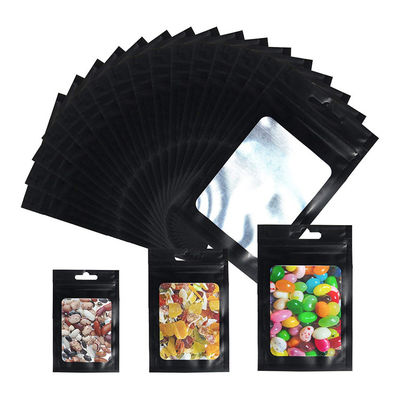 Resealable Smell Proof Candy Black Mylar k Bags With Front Window For Food Storage Coffee Beans, Jewelry Packaging