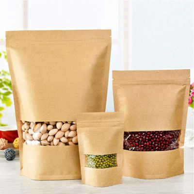 1oz 3.5×5.5inches Kraft Paper Ziplock Bag With Window Compostable